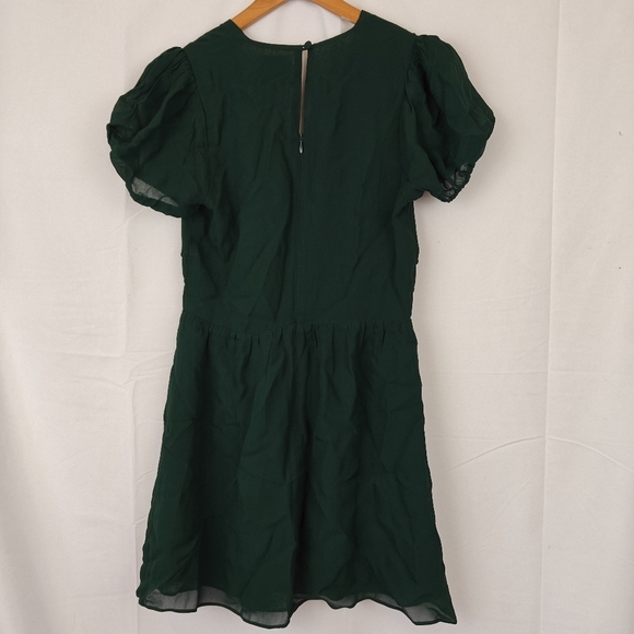 Reformation Grady Deep V Neck Puff Sleeves Mini Dress In Forest Size 4 Women's - Picture 9 of 11